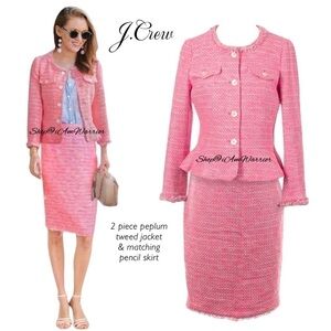 J.Crew 2PC pink peplum tweed jacket + matching pencil skirt *shop@iamwarrior